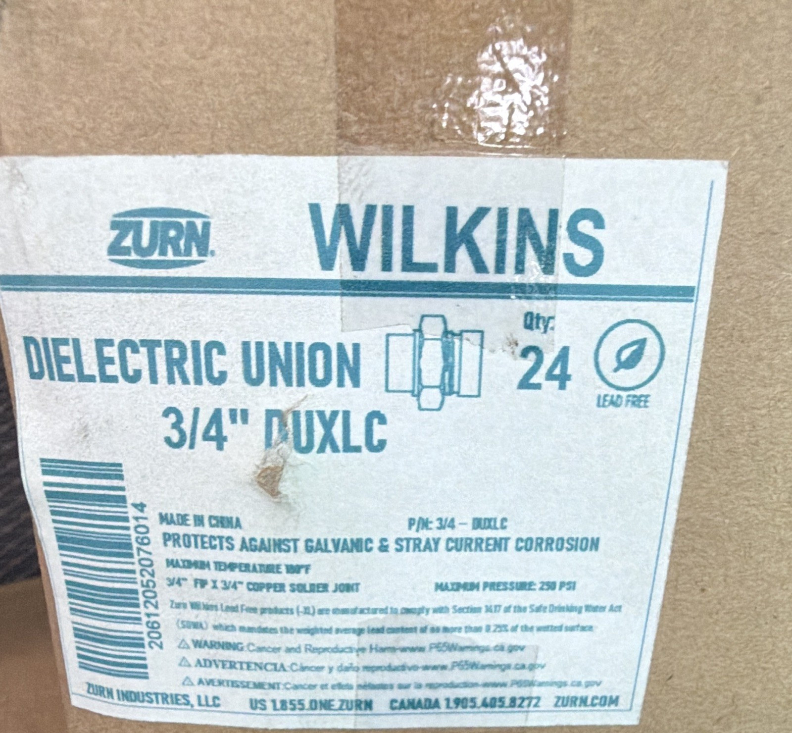 QTY 24: Zurn Wilkins DUXLC 3/4 in Dielectric Union Brass FNPT x FNPT QTY 24: Zurn Wilkins DUXLC 3/4 in Dielectric Union Brass FNPT x FNPT