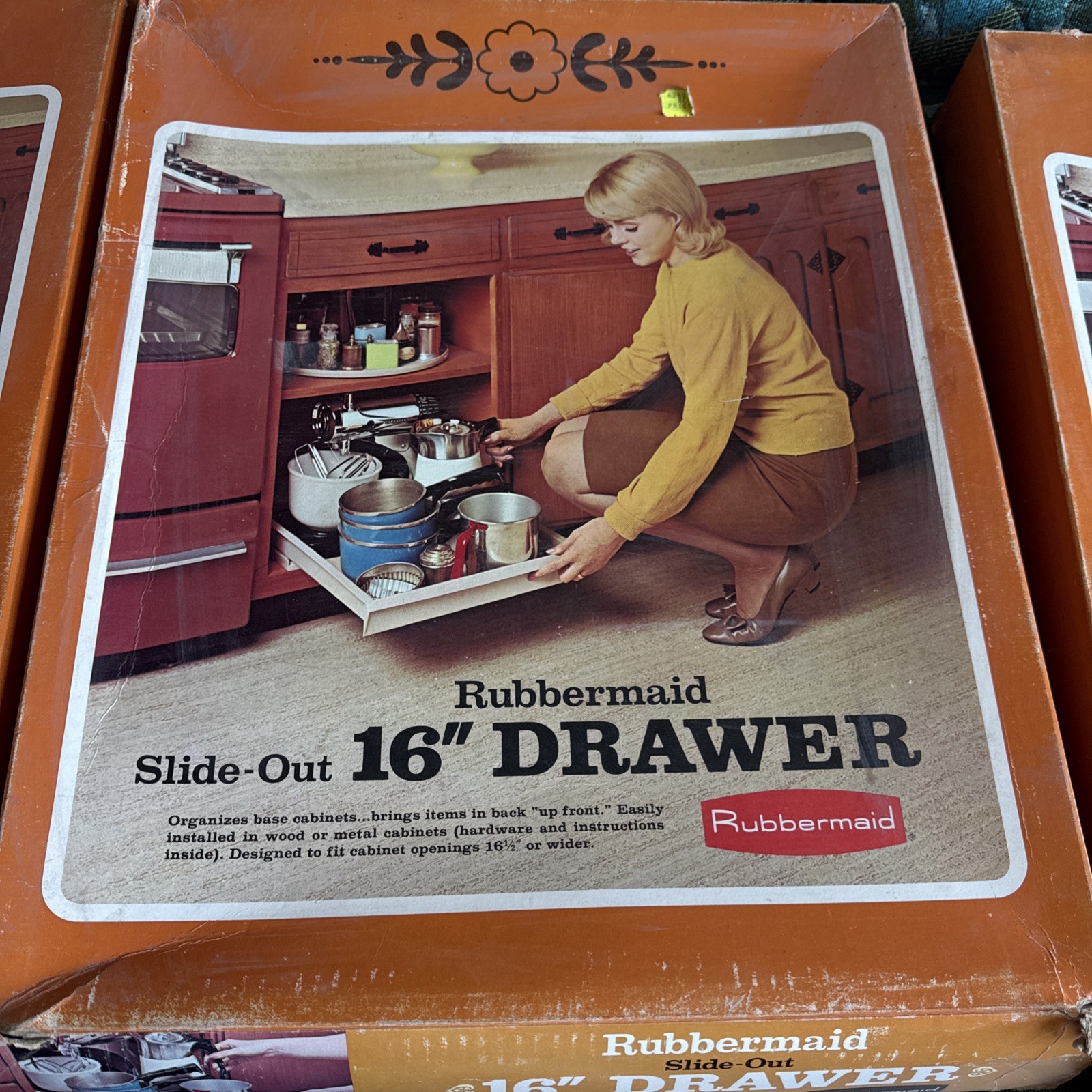 NOS Vintage 1970 Rubbermaid 16” Slide Out Drawer MCM Kitchen Cupboard
