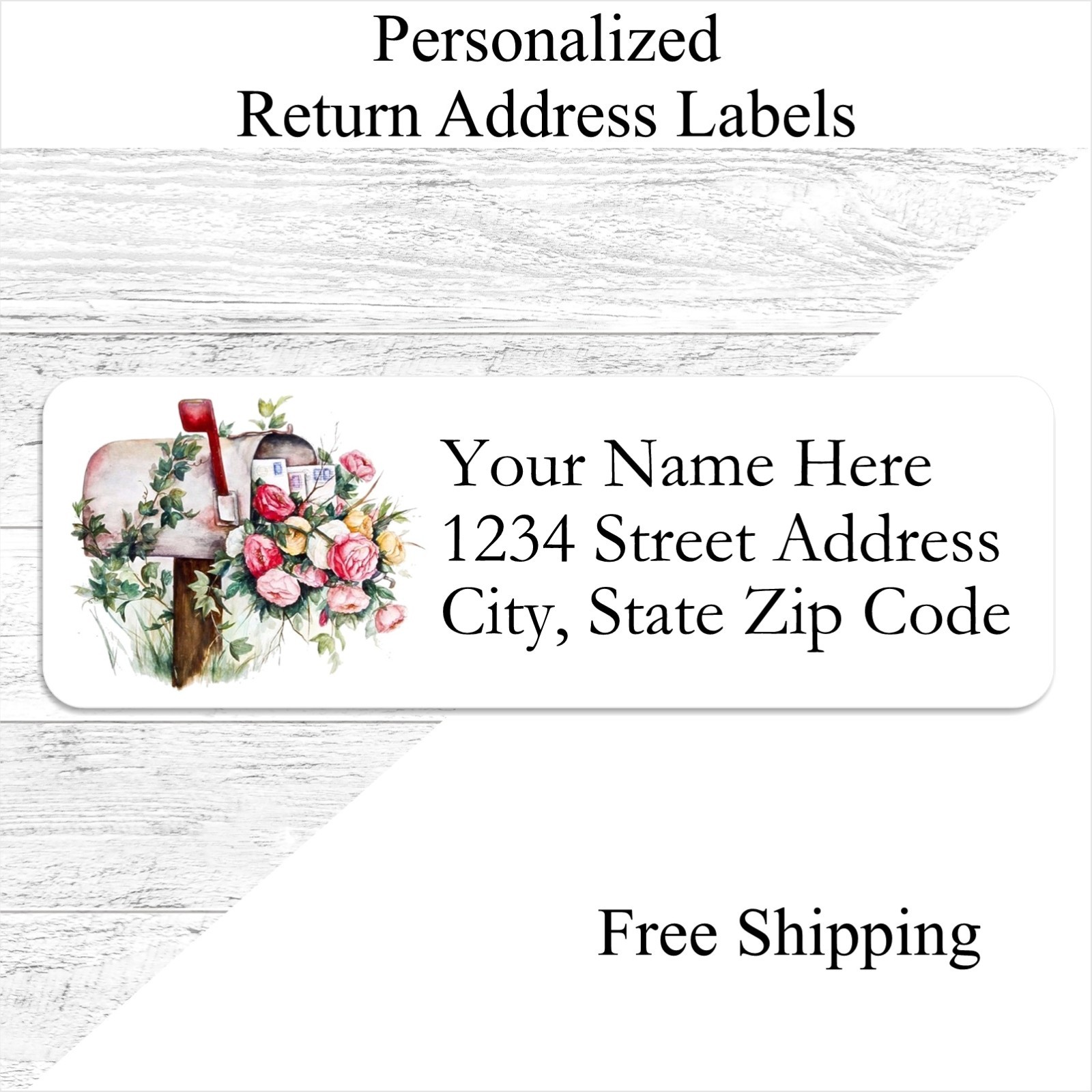60 Floral Mailbox Personalized Return Address Labels Custom Printed 3/4 x 2 1/4