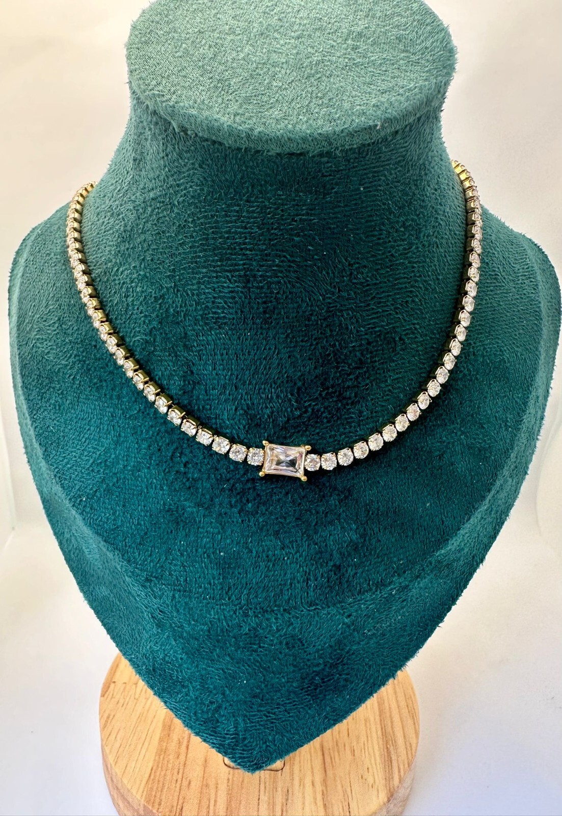 18K Gold plated brass Emerald CZ diamond Tennis chain choker necklace women