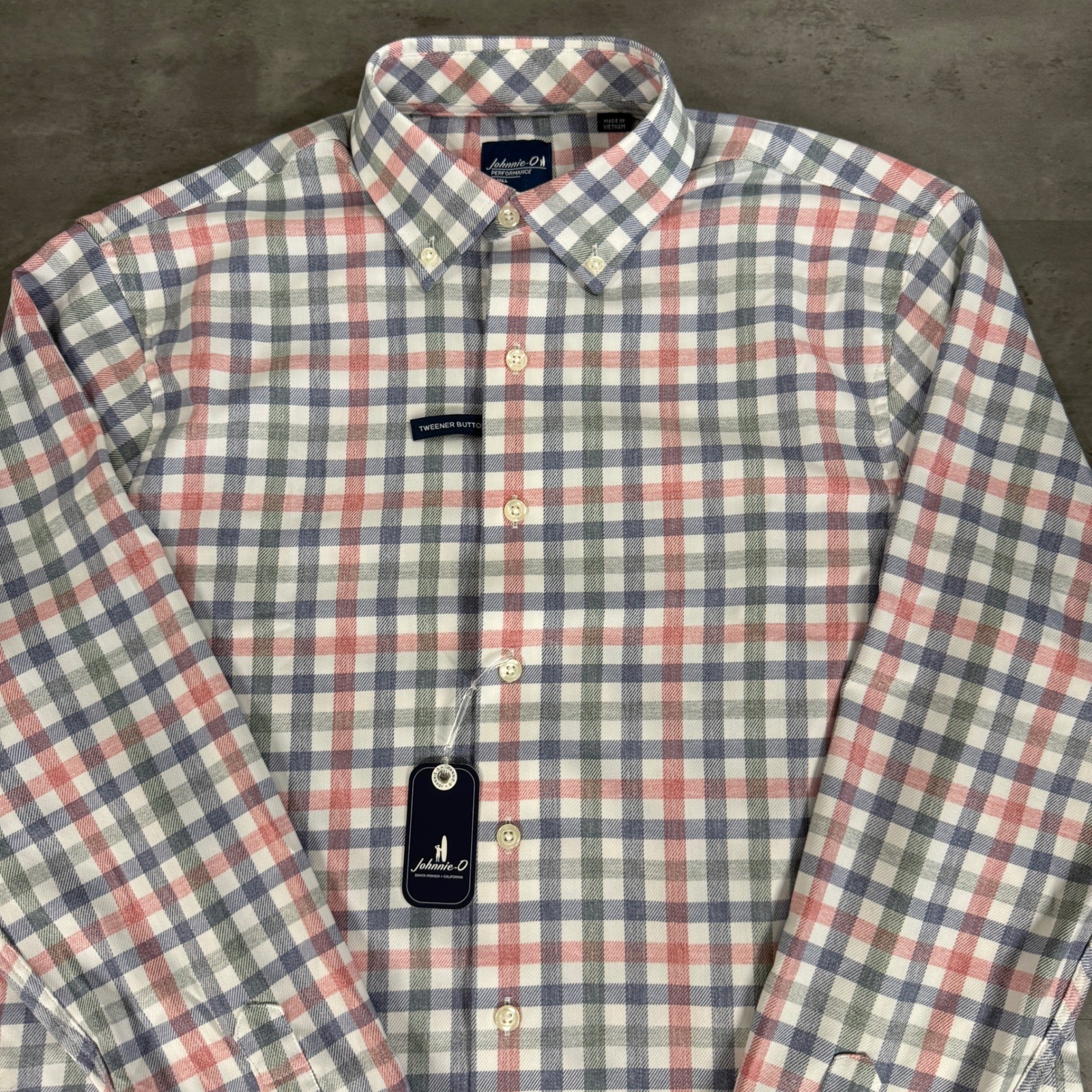 Johnnie-O Button Down Shirt Mens S Blue Red Green Plaid Performance Callum $138