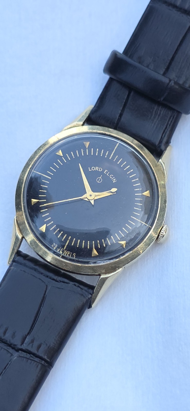 Vintage Lord Elgin 7622 Cal 750 23j Men\'s 32mm 14k GF Black Dial Manual Watch Vintage Lord Elgin 7622 Cal 750 23j Men\'s 32mm 14k GF Black Dial Manual Watch