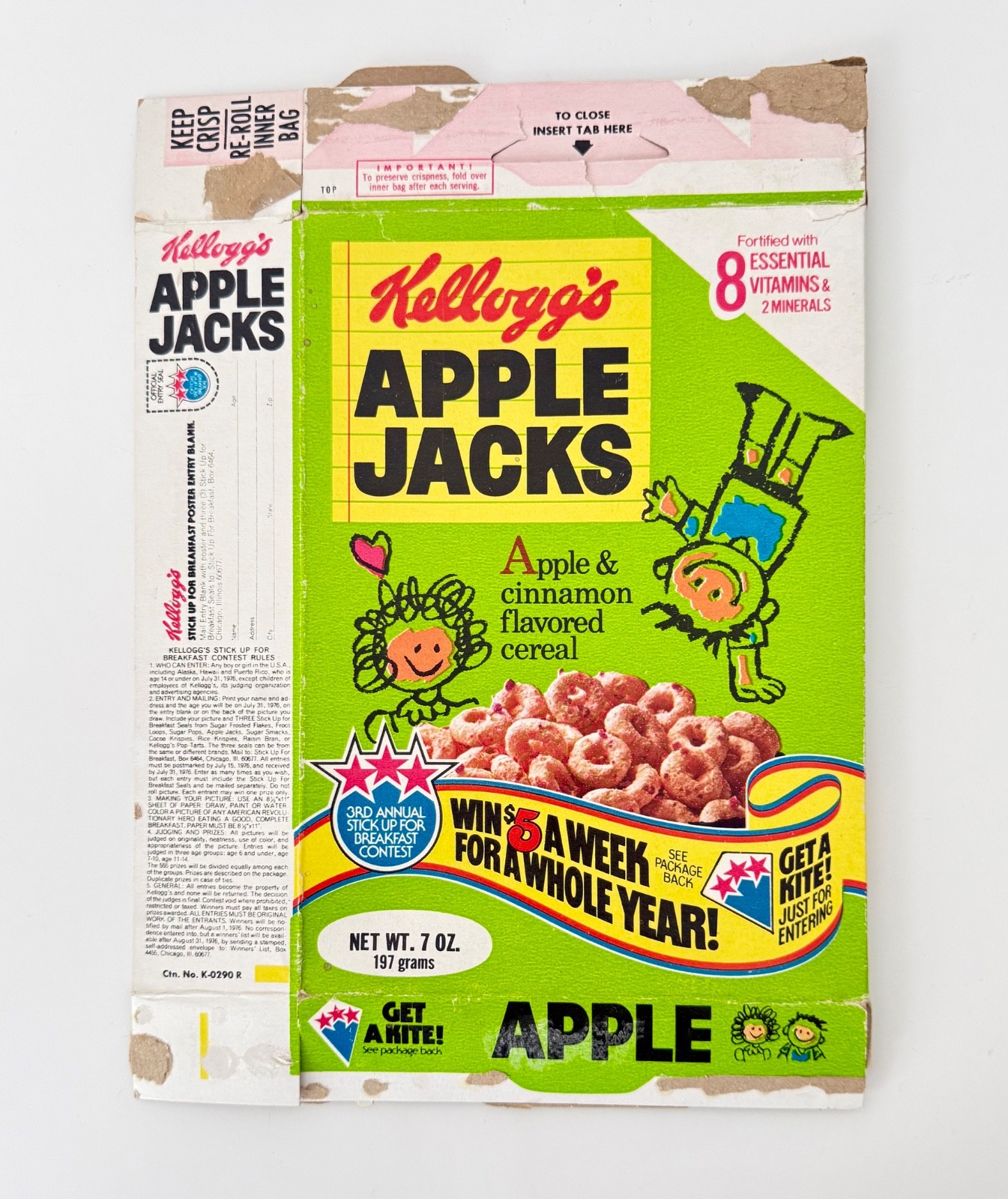 Vintage 1976 Kellogg's Apple Jacks Cereal Box Kite Premium Kids Food Advertising Vintage 1976 Kellogg's Apple Jacks Cereal Box Kite Premium Kids Food Advertising
