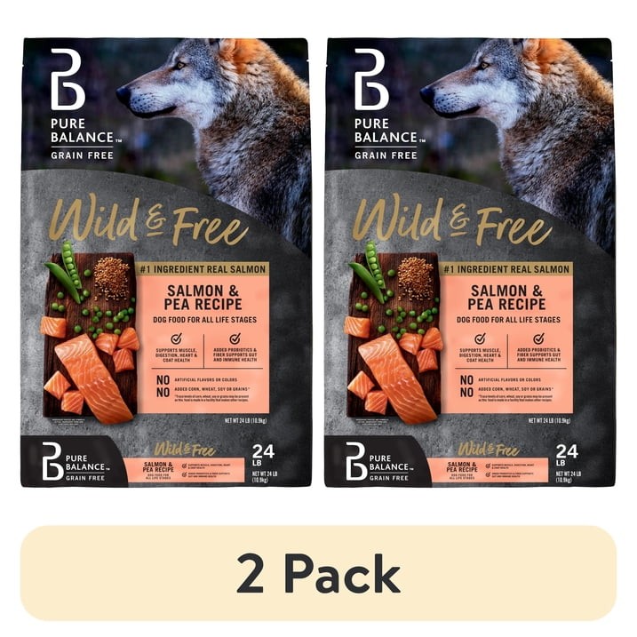2 pack Pure Balance Wild & Free Grain-Free Salmon Pea Recipe Dry Dog Food 24lbs