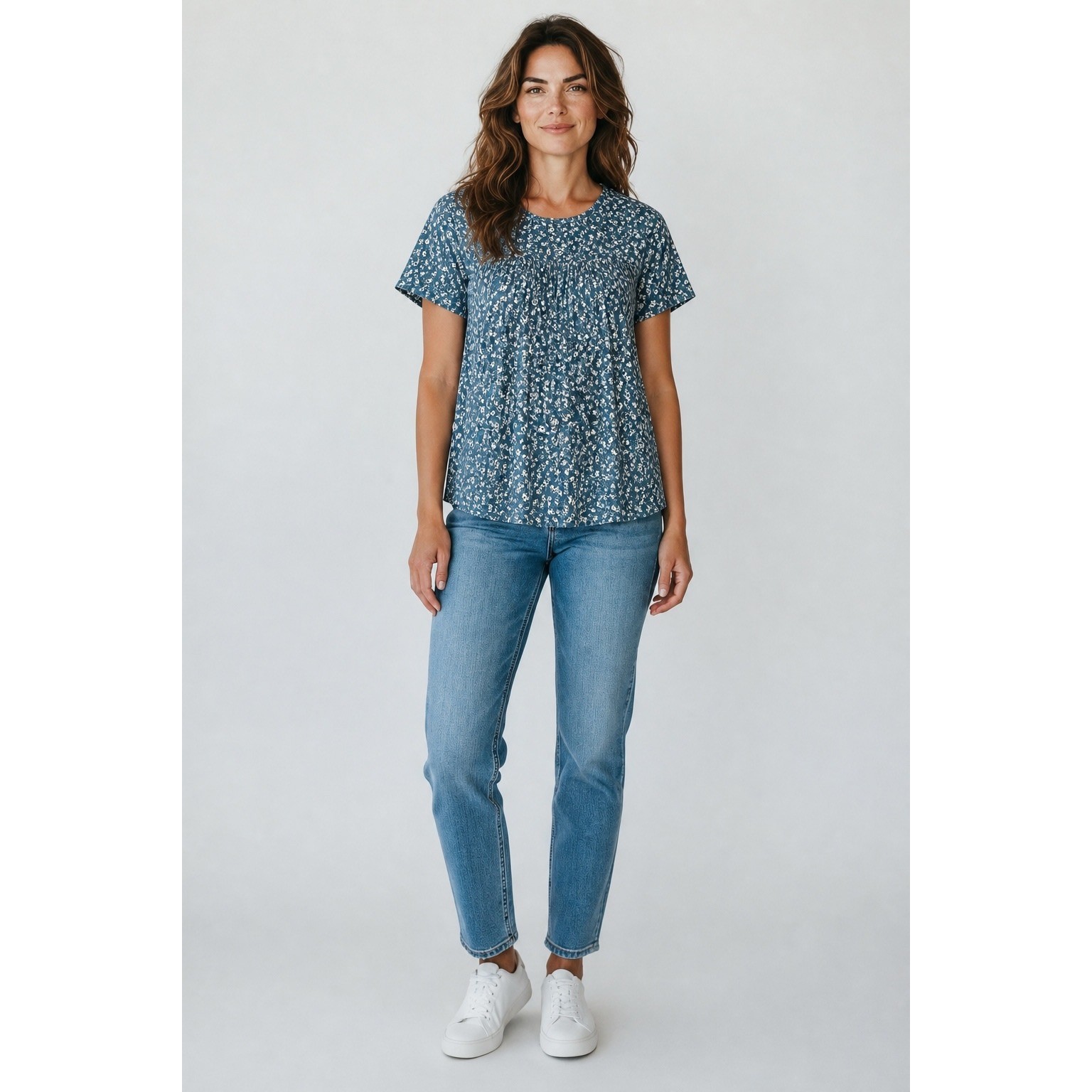 Bloomchic Womens Floral Smocked Blouse Teal Blue Short Sleeve Plus Size 14-16 Bloomchic Womens Floral Smocked Blouse Teal Blue Short Sleeve Plus Size 14-16