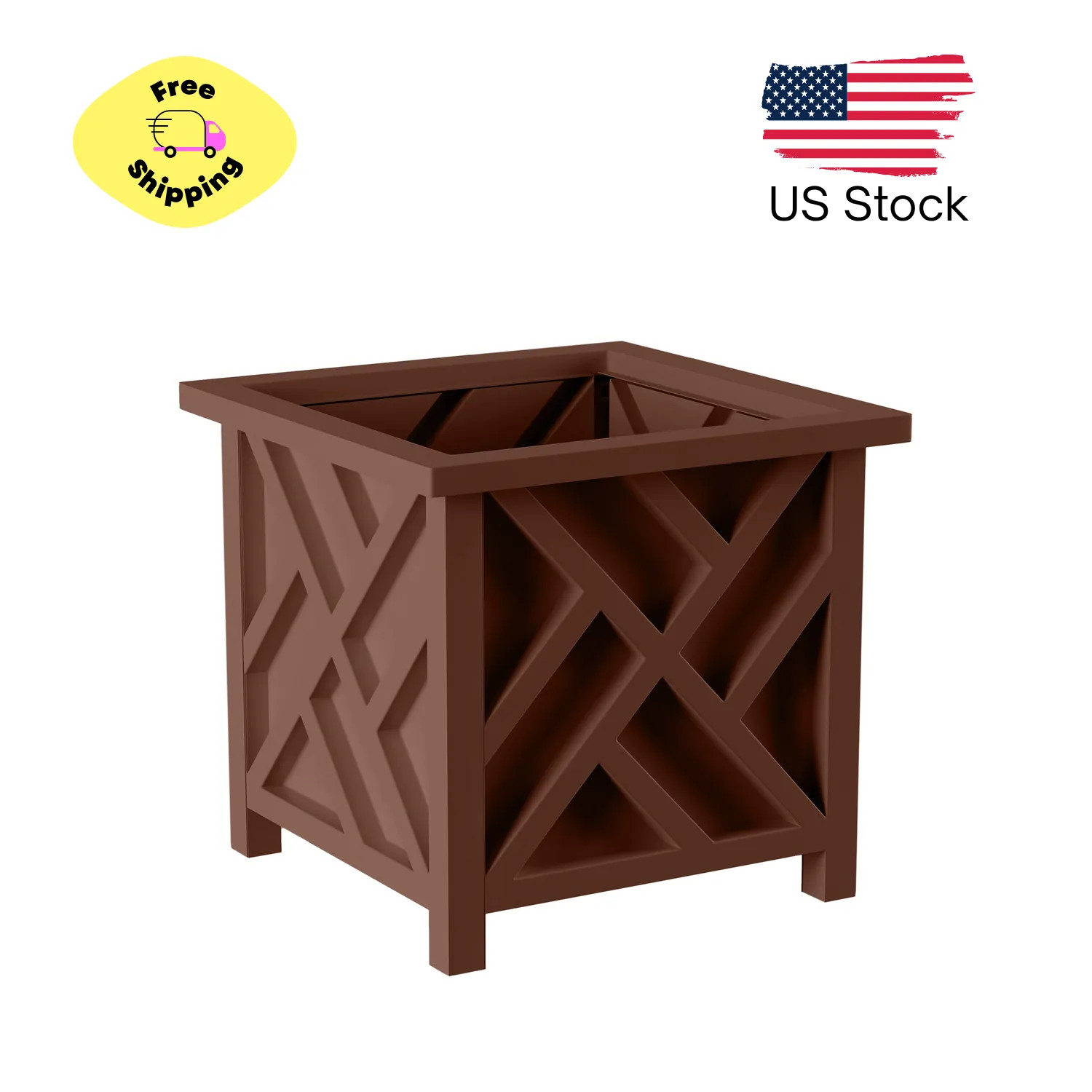 Outdoor Lattice Planter Box 14.75 Inch Brown Garden Plant Pot Outdoor Lattice Planter Box 14.75 Inch Brown Garden Plant Pot