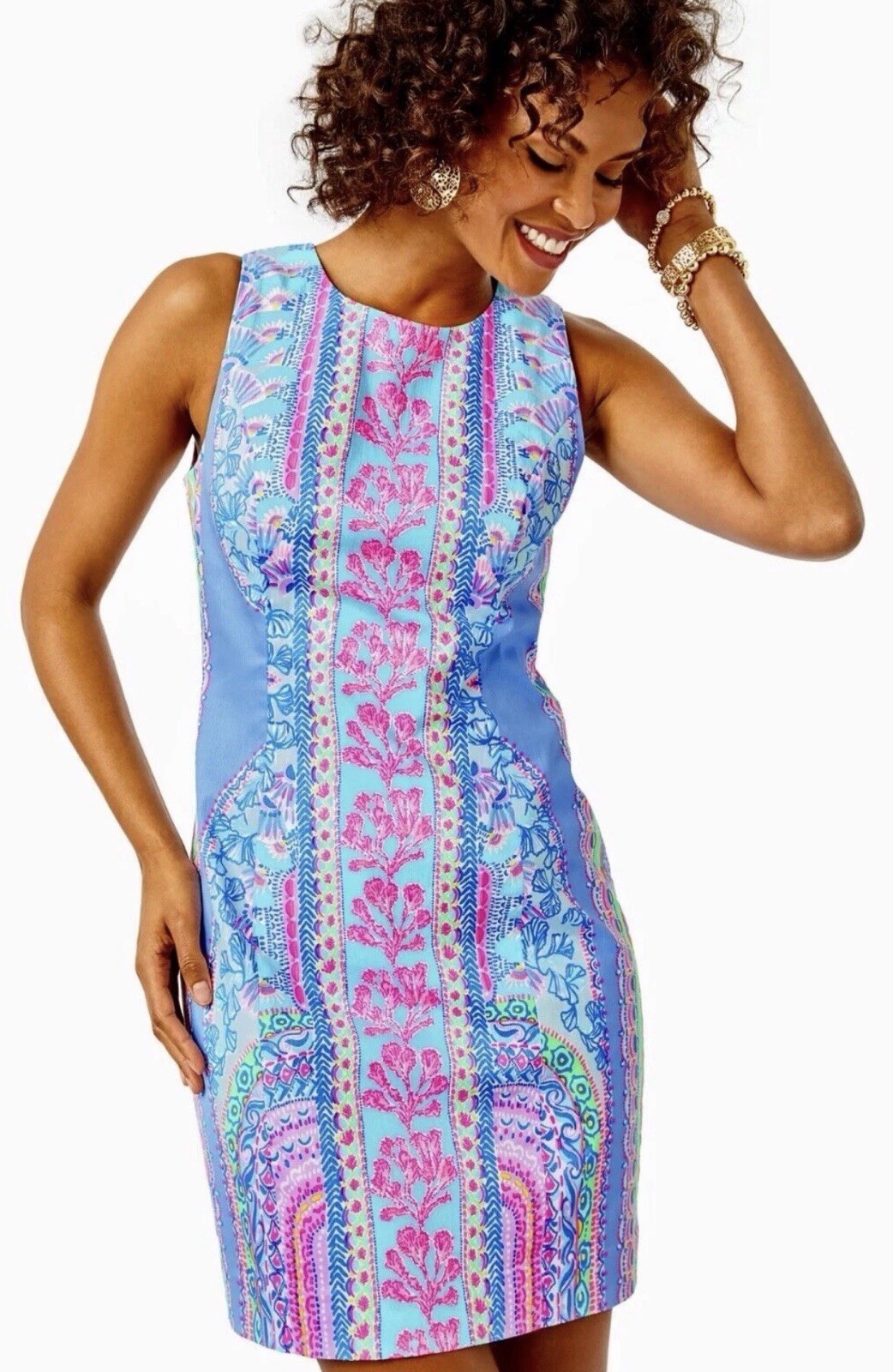 Lilly Pulitzer Mila Stretch Shift Dress Seaside Shindig Blue Pink Size 10 Lilly Pulitzer Mila Stretch Shift Dress Seaside Shindig Blue Pink Size 10