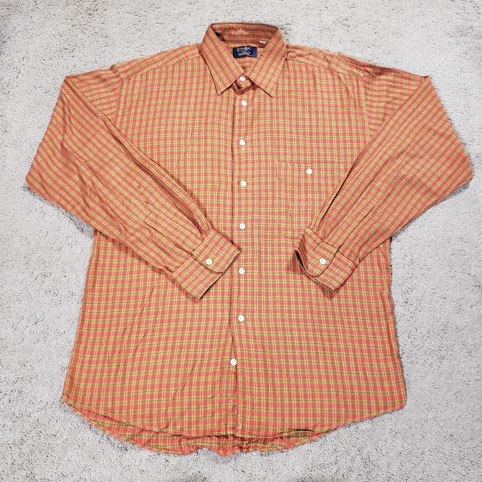 Vintage Gitman Bros Shirt Men M Rust Plaid Textured Weave Long Sleeve Cotton