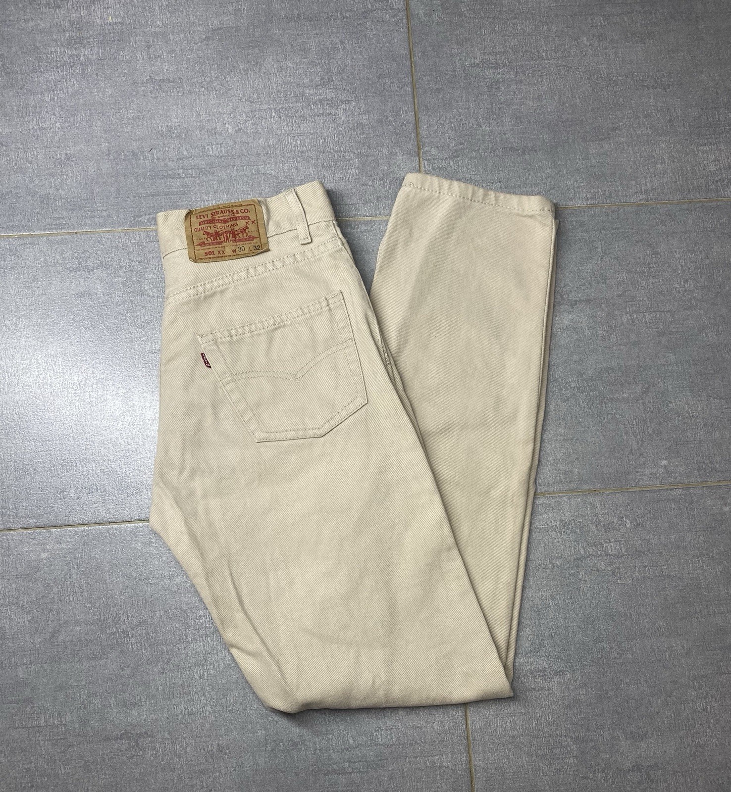 VINTAGE 1991 Levi\'s 501 XX Beige Jeans Made in USA W30 L32