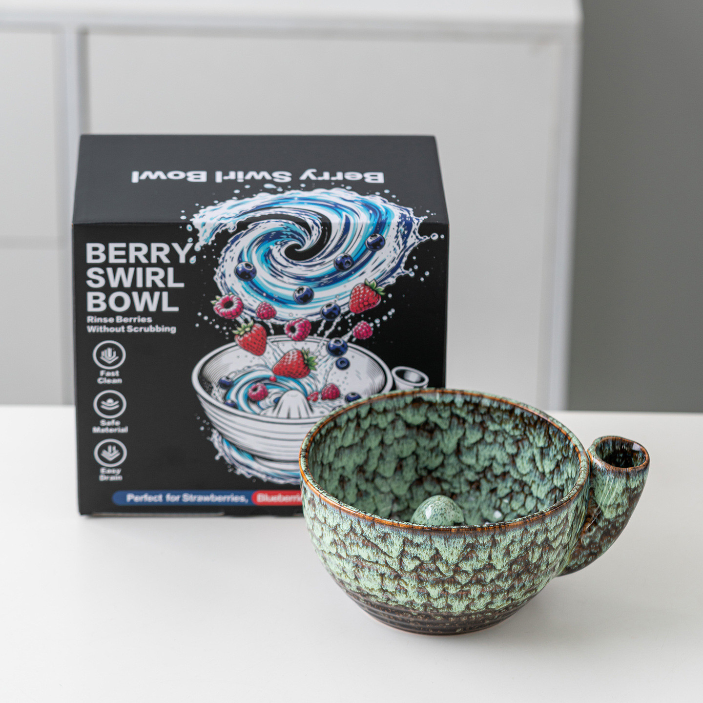 Self-Spinning Ceramic Berry Bowl with Holes - Lead-Free Fruit Washing & Serving Self-Spinning Ceramic Berry Bowl with Holes - Lead-Free Fruit Washing & Serving
