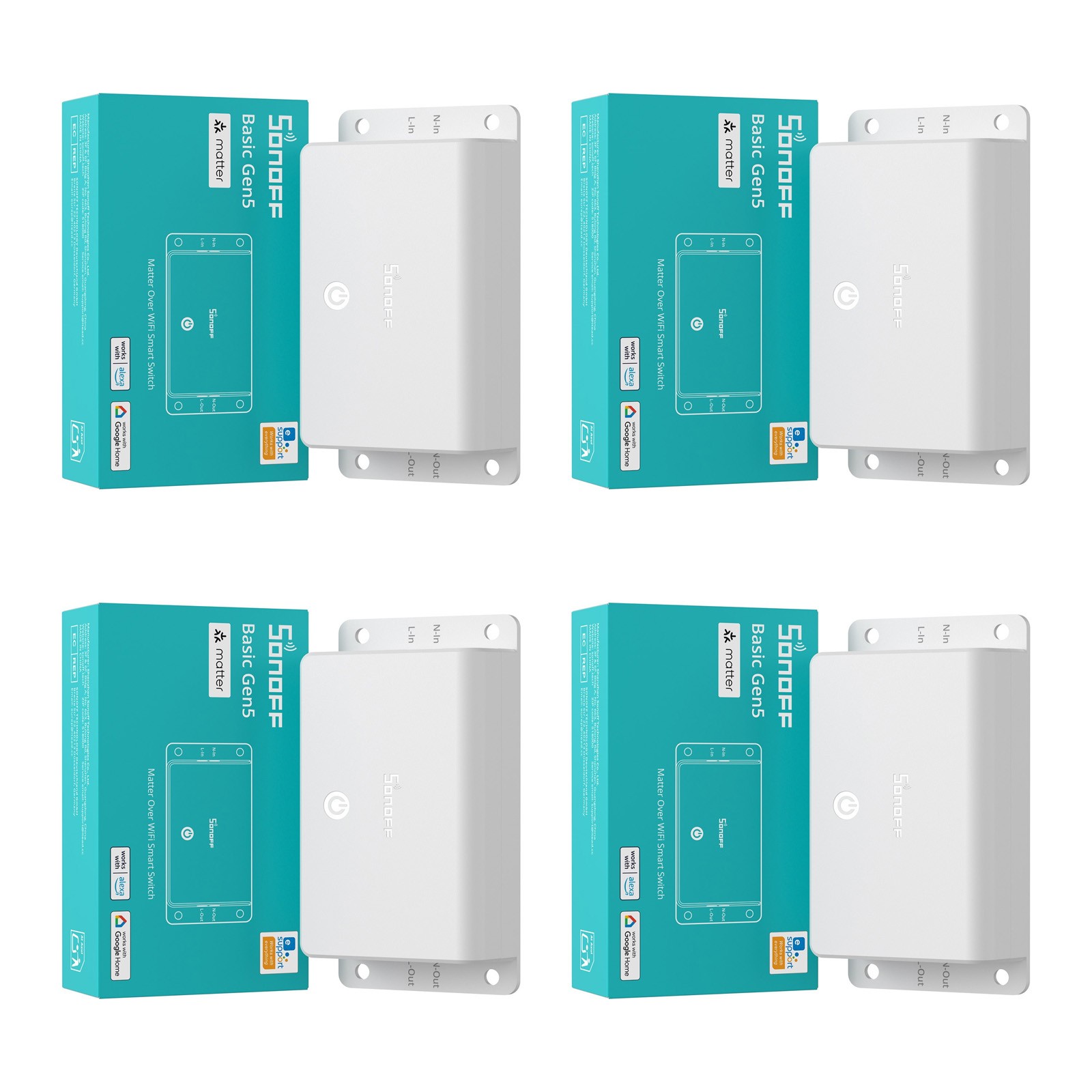 SONOFF Basic-1GS Matter WiFi Smart Switch, Needs Neutral Wire, DIY Module 4 Pack