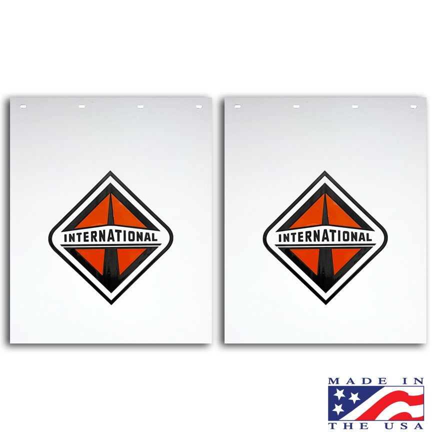 INTERNATIONAL Mud Flaps Poly 24” X 30” INTERNATIONAL Logo (pair) ORANGE/BLACK INTERNATIONAL Mud Flaps Poly 24” X 30” INTERNATIONAL Logo (pair) ORANGE/BLACK