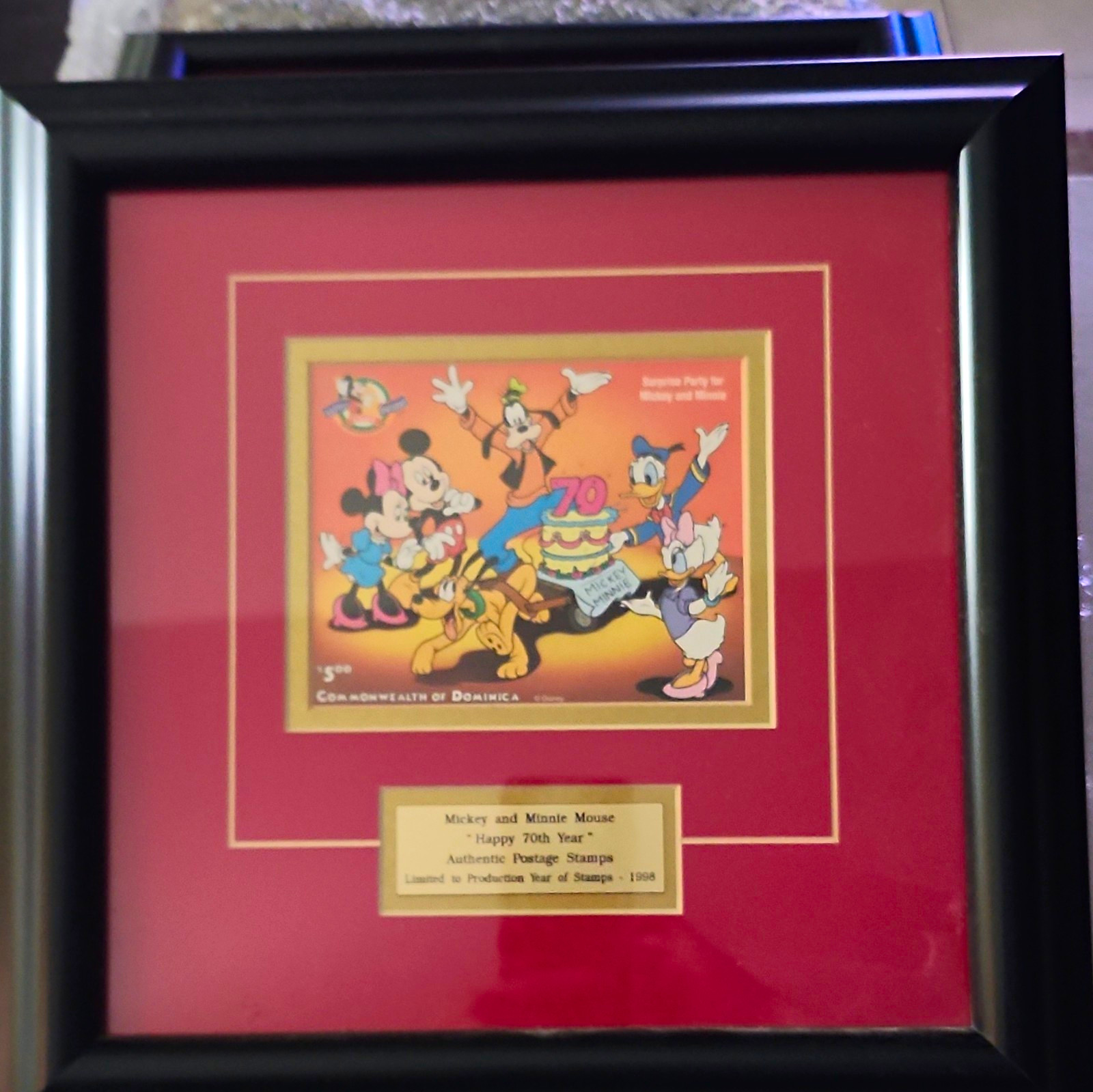 Disney Mickey and Minnie Mouse Happy 70th Year Framed Stamp 1998