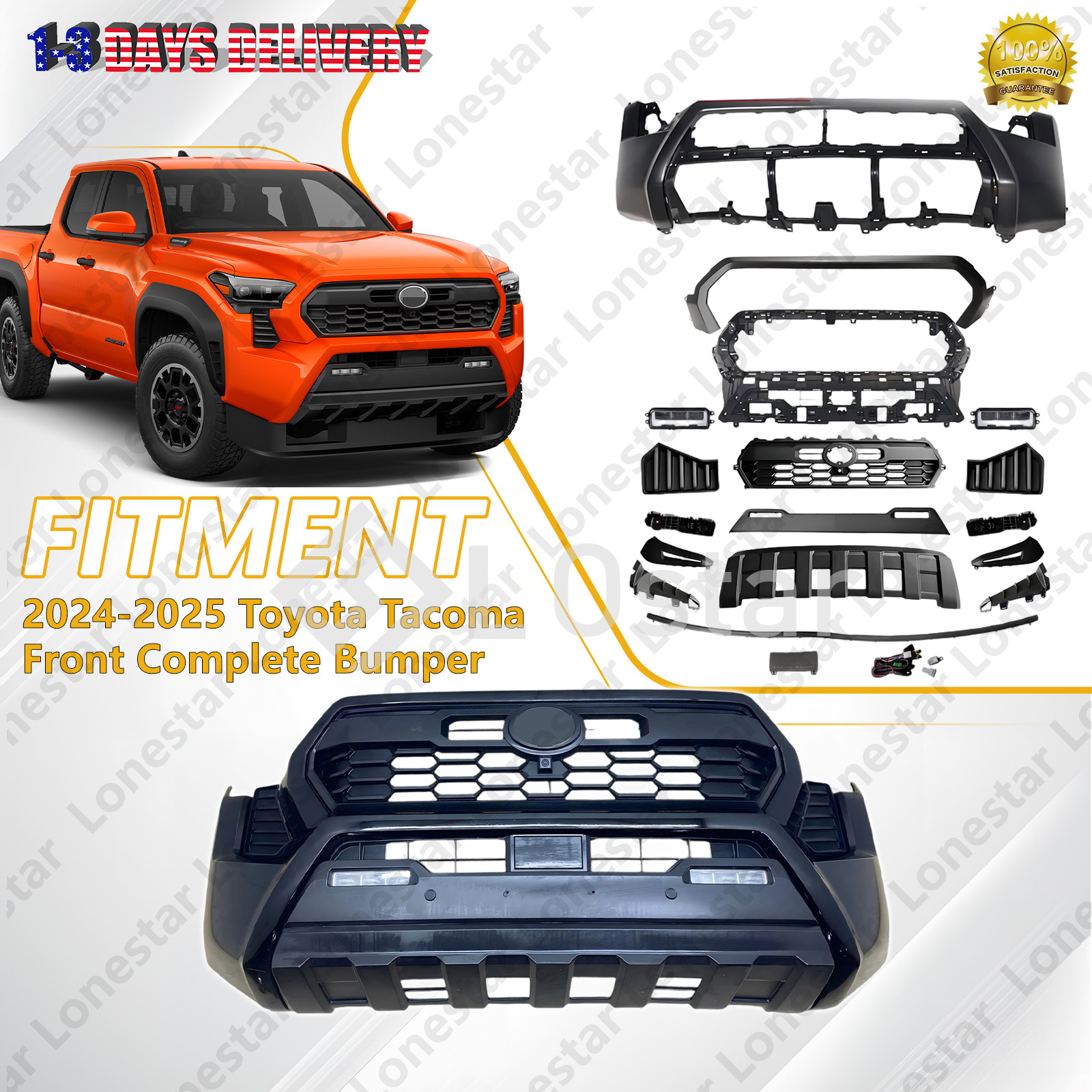 Complete Front Bumper Cover Grille W/ Fog Valance For 2024-2025 Toyota Tacoma