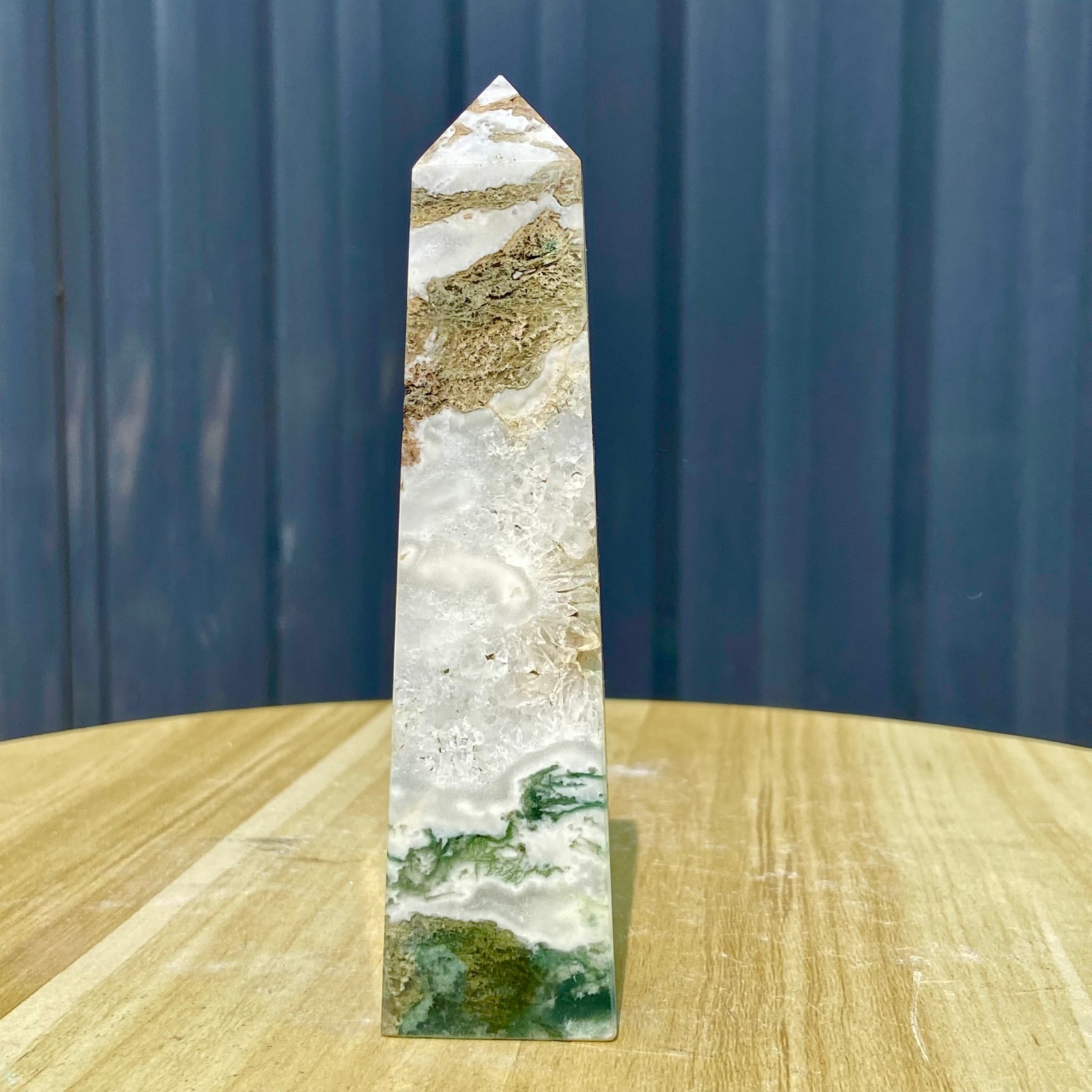 315G Natural water grass agate water Obelisk crystal energy column