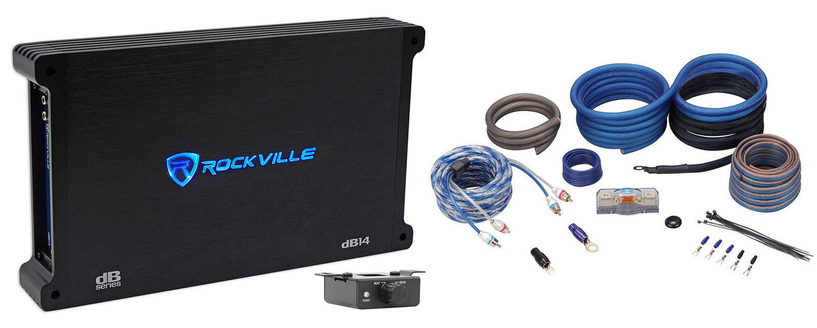Rockville dB14 4000 Watt Peak/1000w RMS Mono 2 Ohm Amplifier+Amp Kit