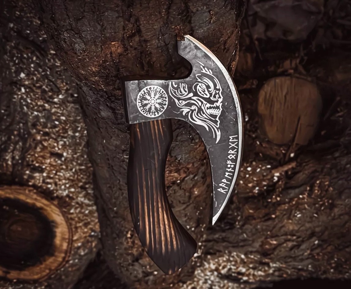 VIKING HANDMADE PIZZA CUTTER AXE WOOD HANDLE | W/ LEATHER SHEATH STAINLESS STEEL VIKING HANDMADE PIZZA CUTTER AXE WOOD HANDLE | W/ LEATHER SHEATH STAINLESS STEEL