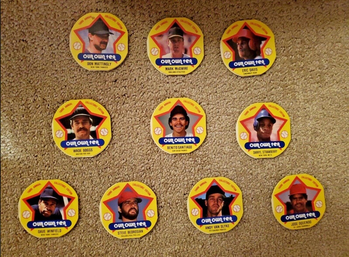 1989 MSA Our Own Tea Baseball Discs / Cards: full 10-disc set (20 players)