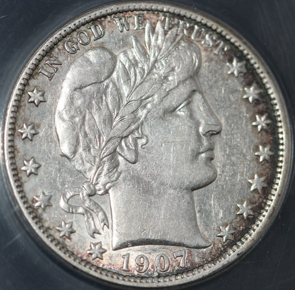 1907-D Barber Half Dollar ANACS EF 45 Details - Sharp Denver Mint Silver
