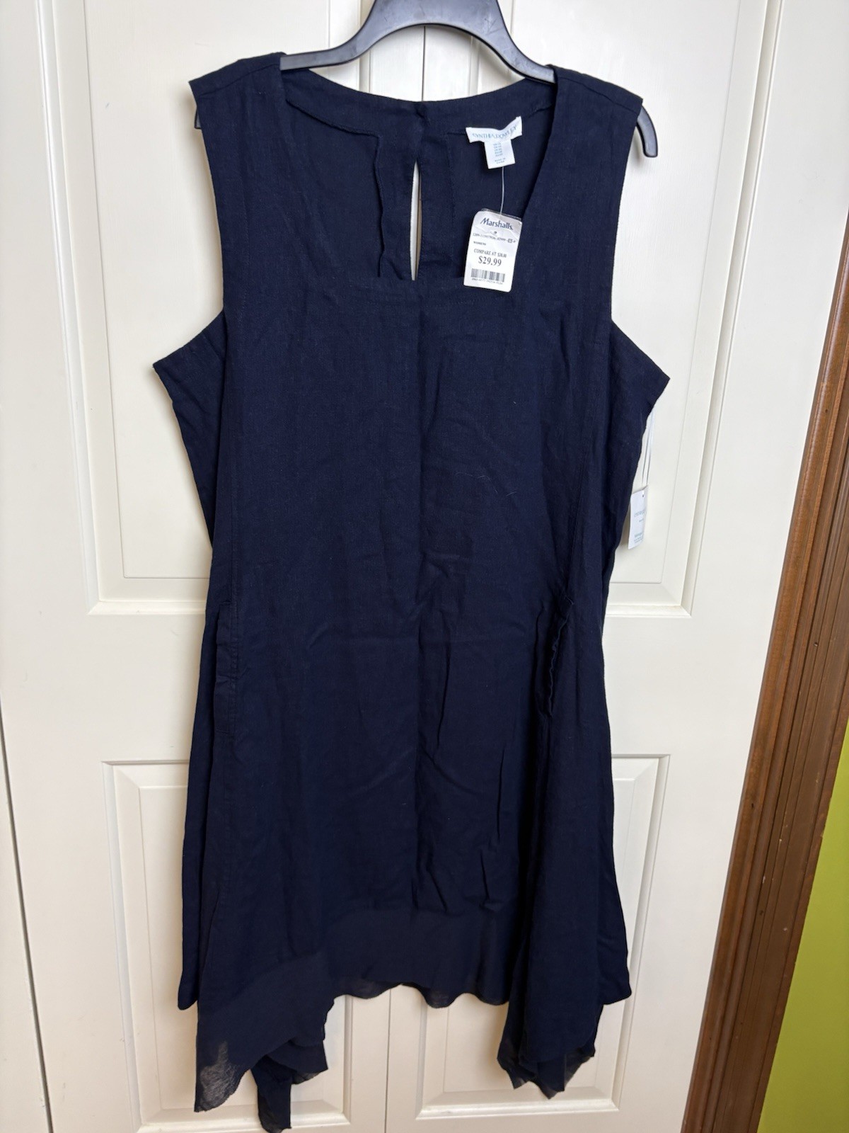 NWT Cynthia Rowley Navy Blue Asymmetrical Hem Linen Blend Dress Women 1X