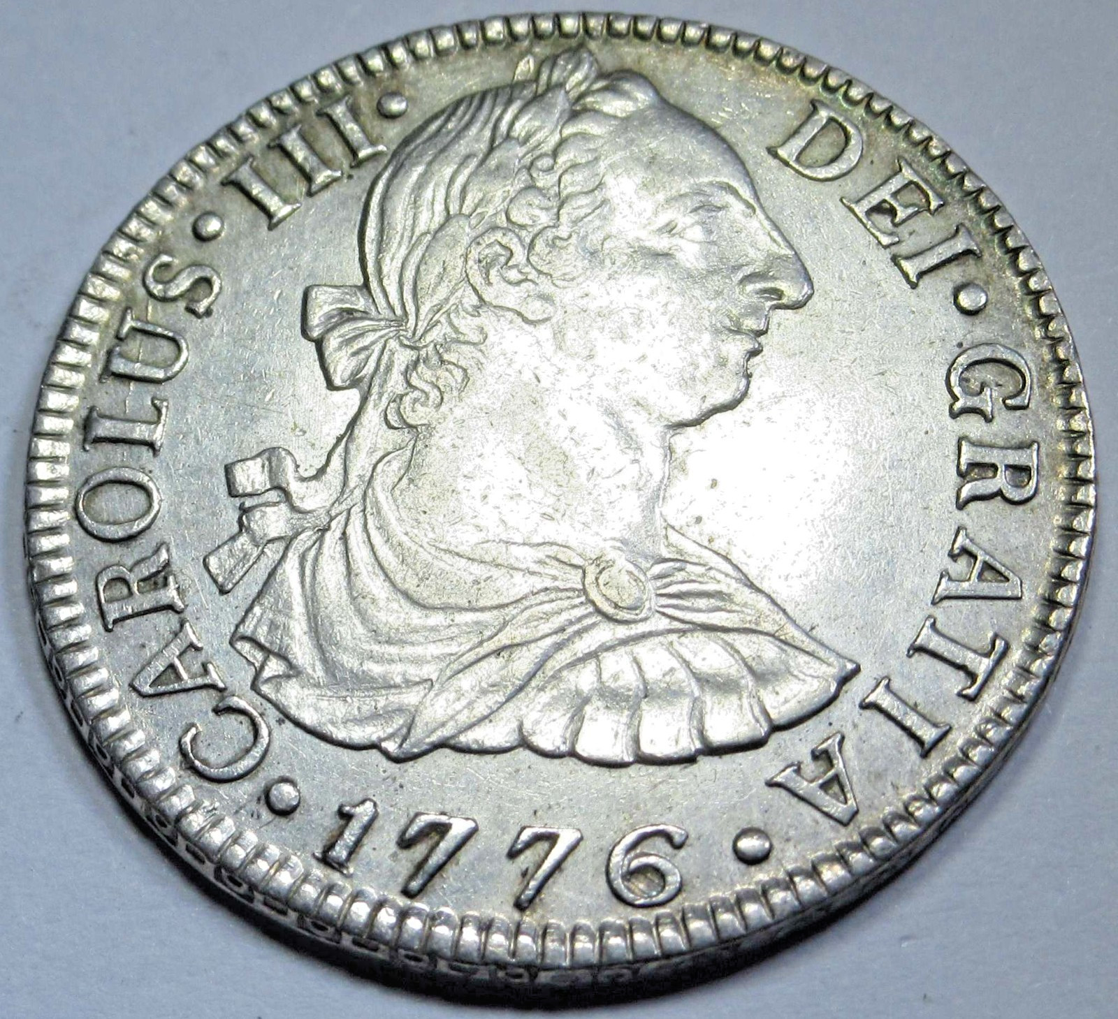 1776 AU-BU Spanish Mexico Silver 2 Reales Genuine Antique US Colonial 2R Coin