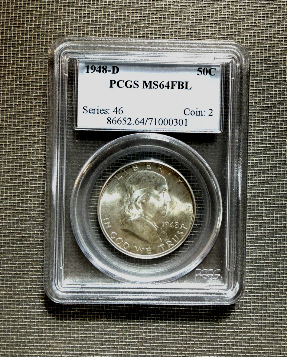1948  d Franklin Half Dollar 50C PCGS MS64 FBL (Full Bell Lines) - Early date