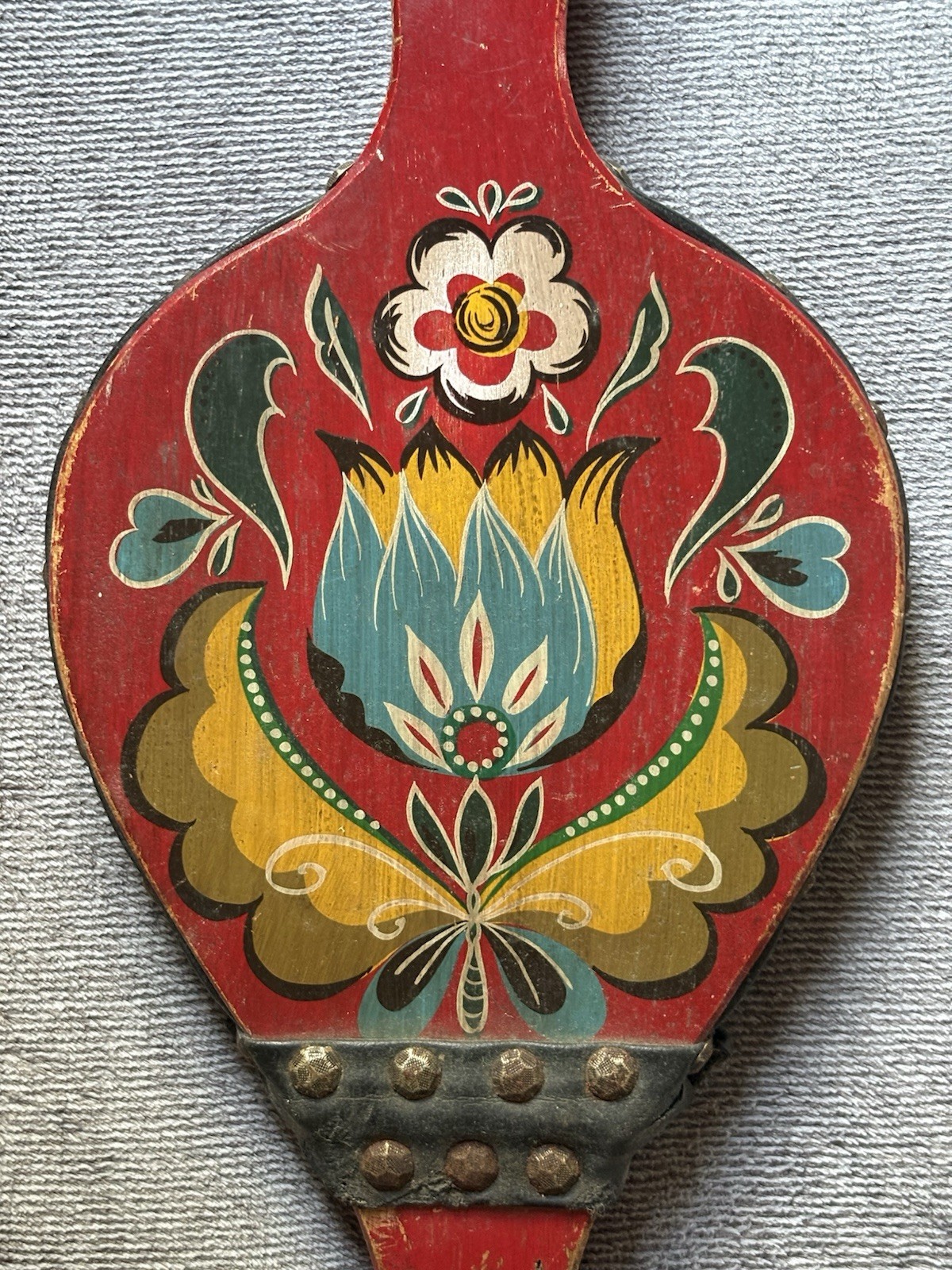 VINTAGE NORWEGIAN-STYLE ROSEMALING FIREPLACE BELLOWS — HAND-PAINTED FOLK ART