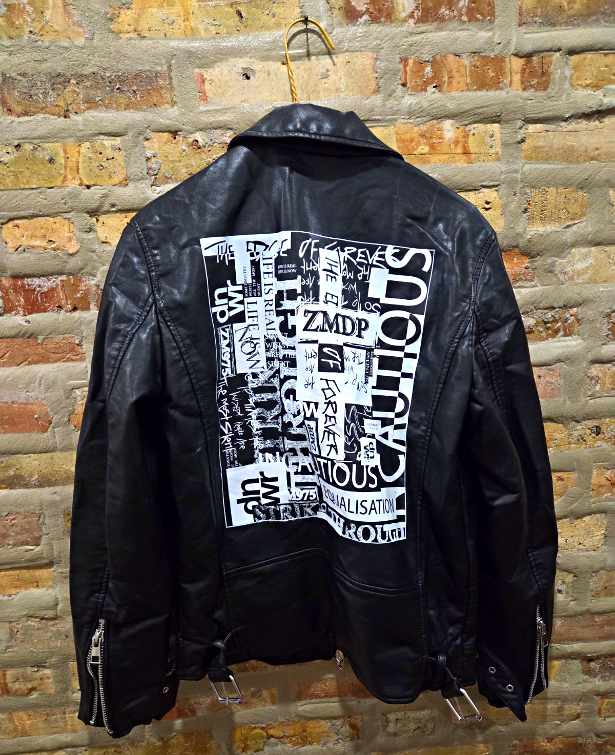 ZARA Men\'s Black Faux Leather Biker Jacket Zip Front Spread Collar DNWR Size S
