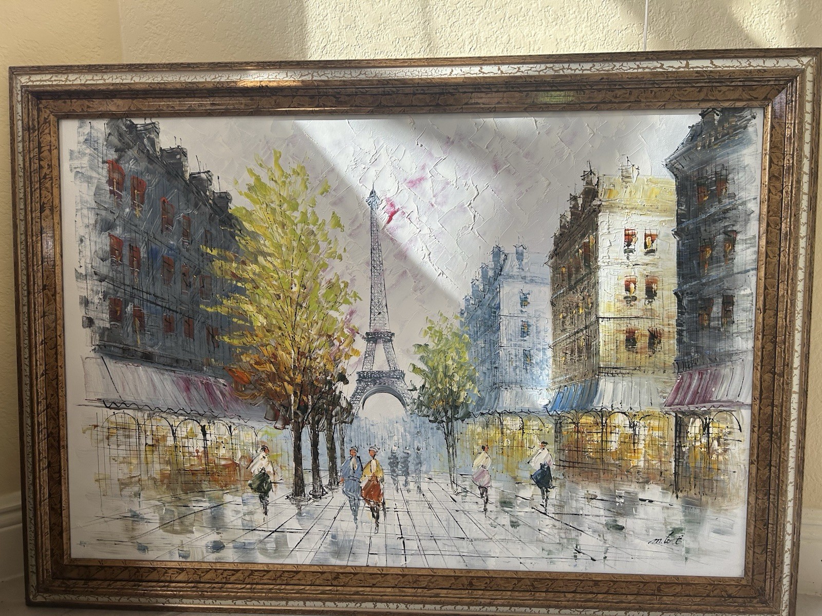 MCM Original Oil Parisian street Scene With Eiffel Tower Signed pristine Cond MCM Original Oil Parisian street Scene With Eiffel Tower Signed pristine Cond