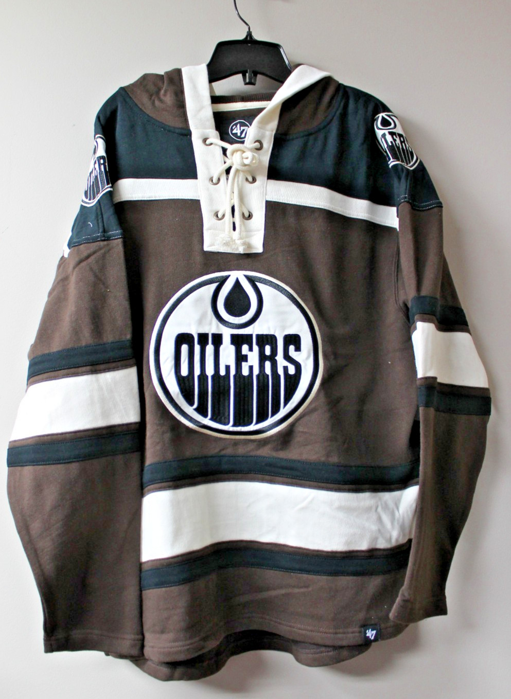 New NHL Edmonton Oilers Lacer jersey style mid weight cotton hoodie men\'s M