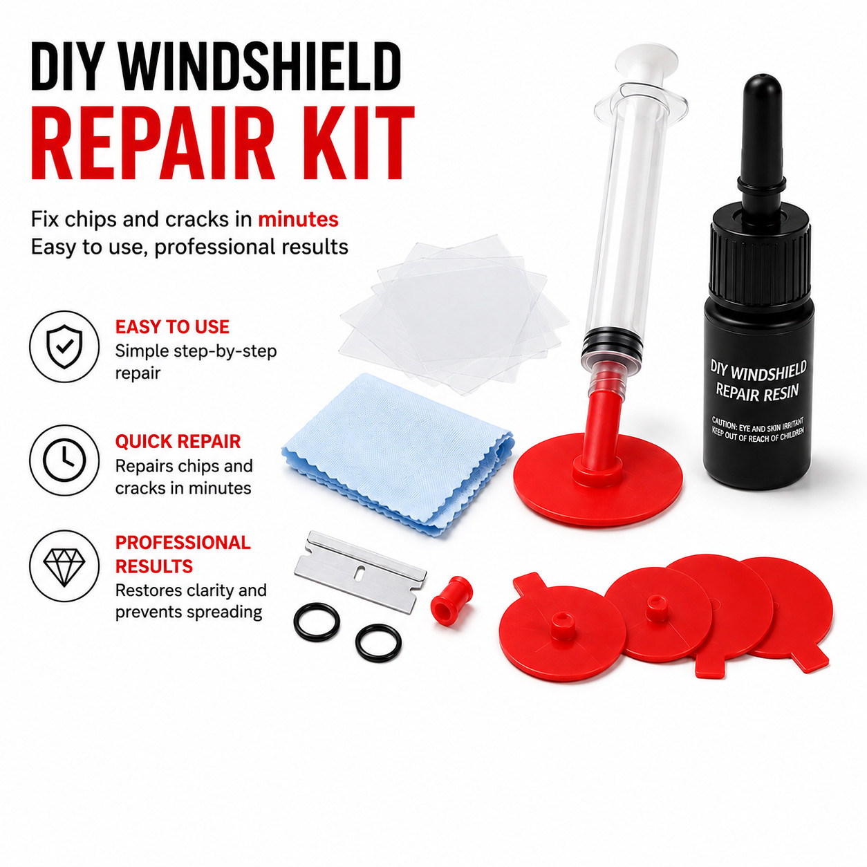 US Glass Windshield Repair Tool Kit Fix Car Wind Glass Windscreen Chip Crack