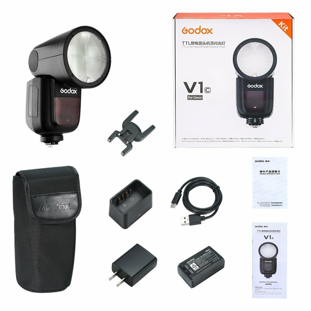 US Godox V1-C V1C 2.4G TTL HSS Round Head Li-ion Camera Flash Speedlite Fr Canon