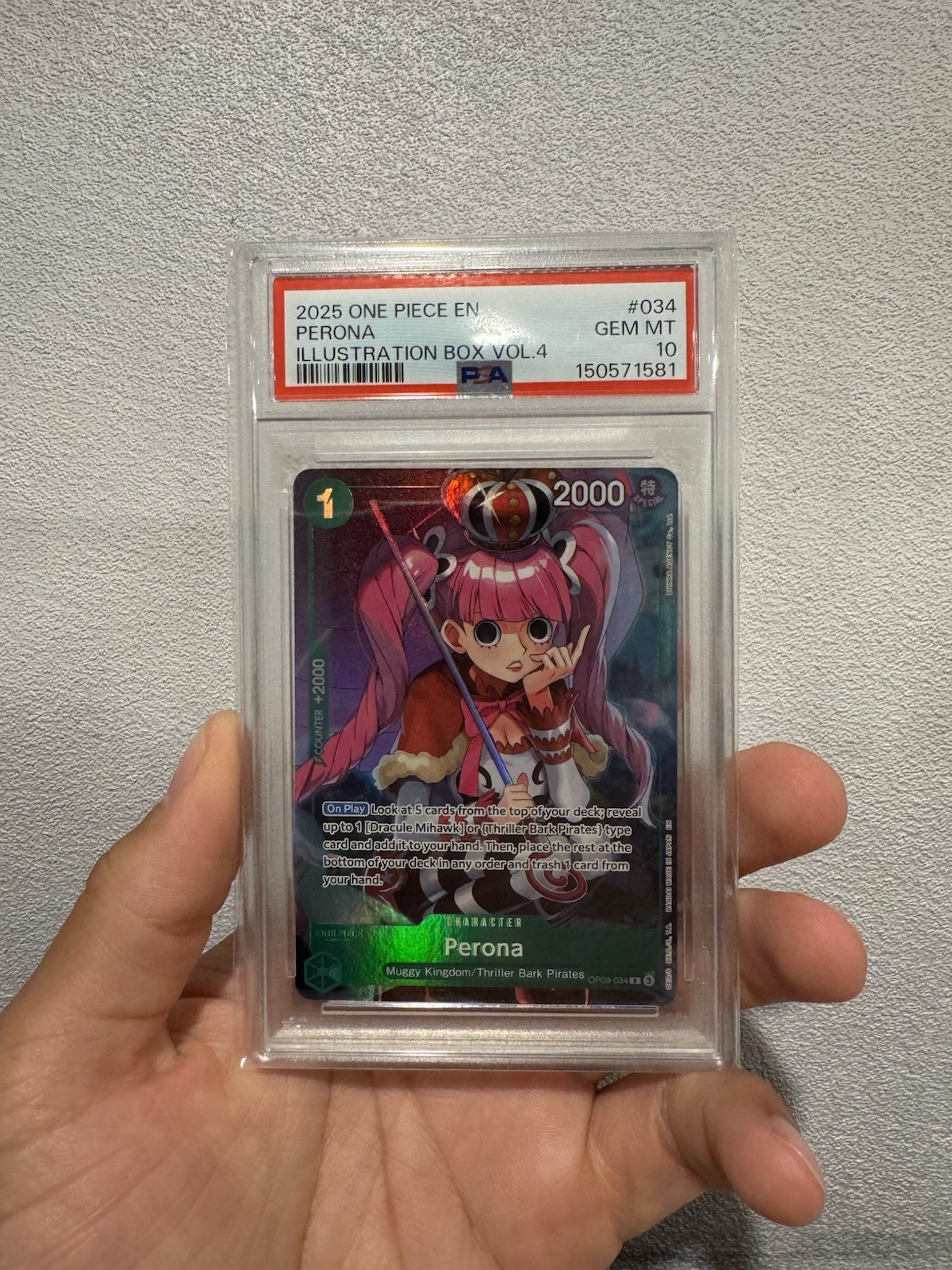 2025 One Piece CCG Perona Illustration Box Vol. 4 OP09-034 EN Holo Promo PSA 10