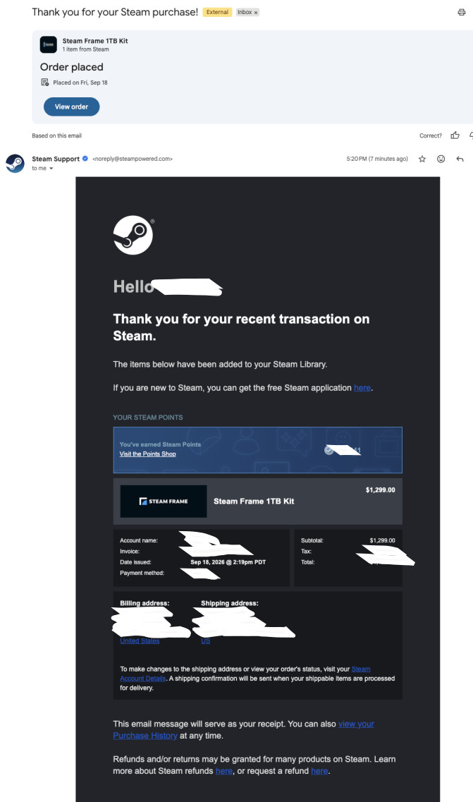 Steam Frame 1TB - CONFIRMED PURCHASE 6-10 BUSINESS DAYS