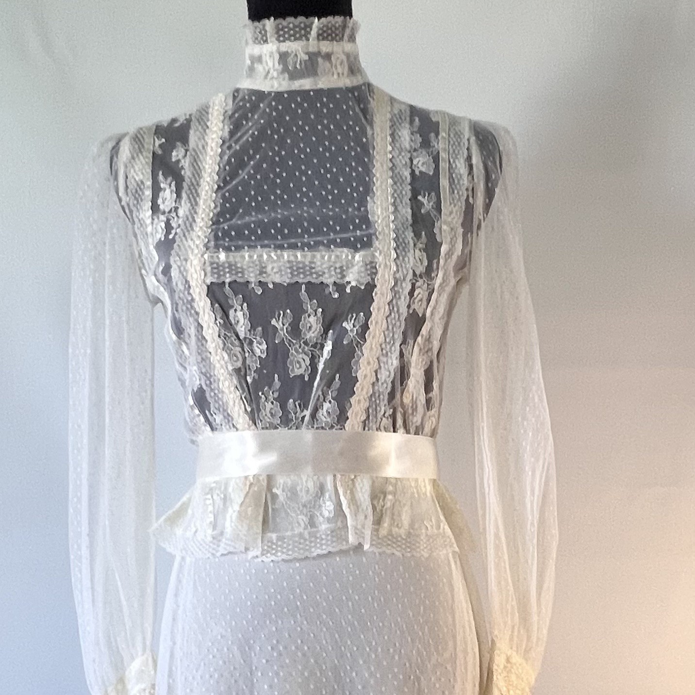 VTG 70\'s Susan Lane Country Elegance Swiss Dot Prairie Wedding Dress 3 Pc Set