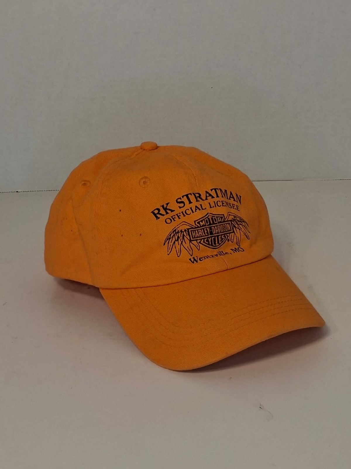 Vintage Harley Davidson RK Stratman Wentzville MO Hat Orange Baseball Cap Vtg