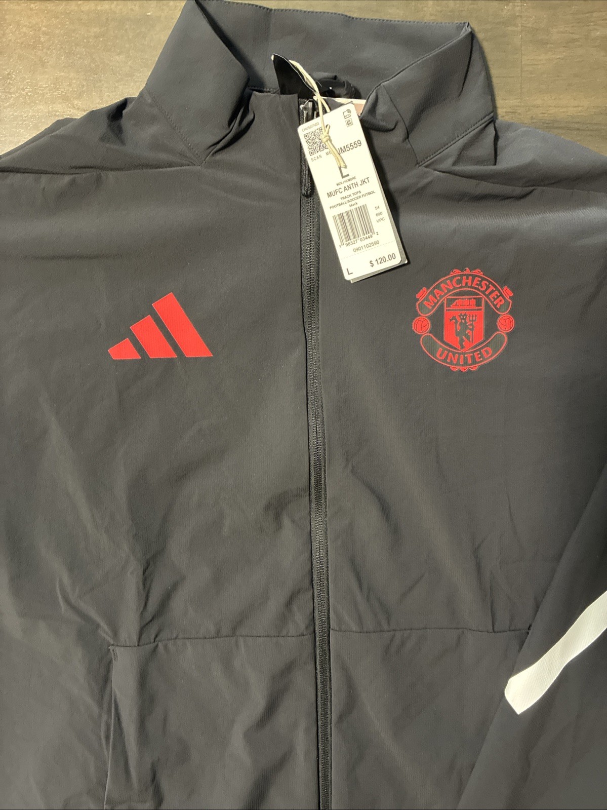 Adidas Manchester United Anthem ZNE Jacket Mens L Black Red Full Zip JM5559