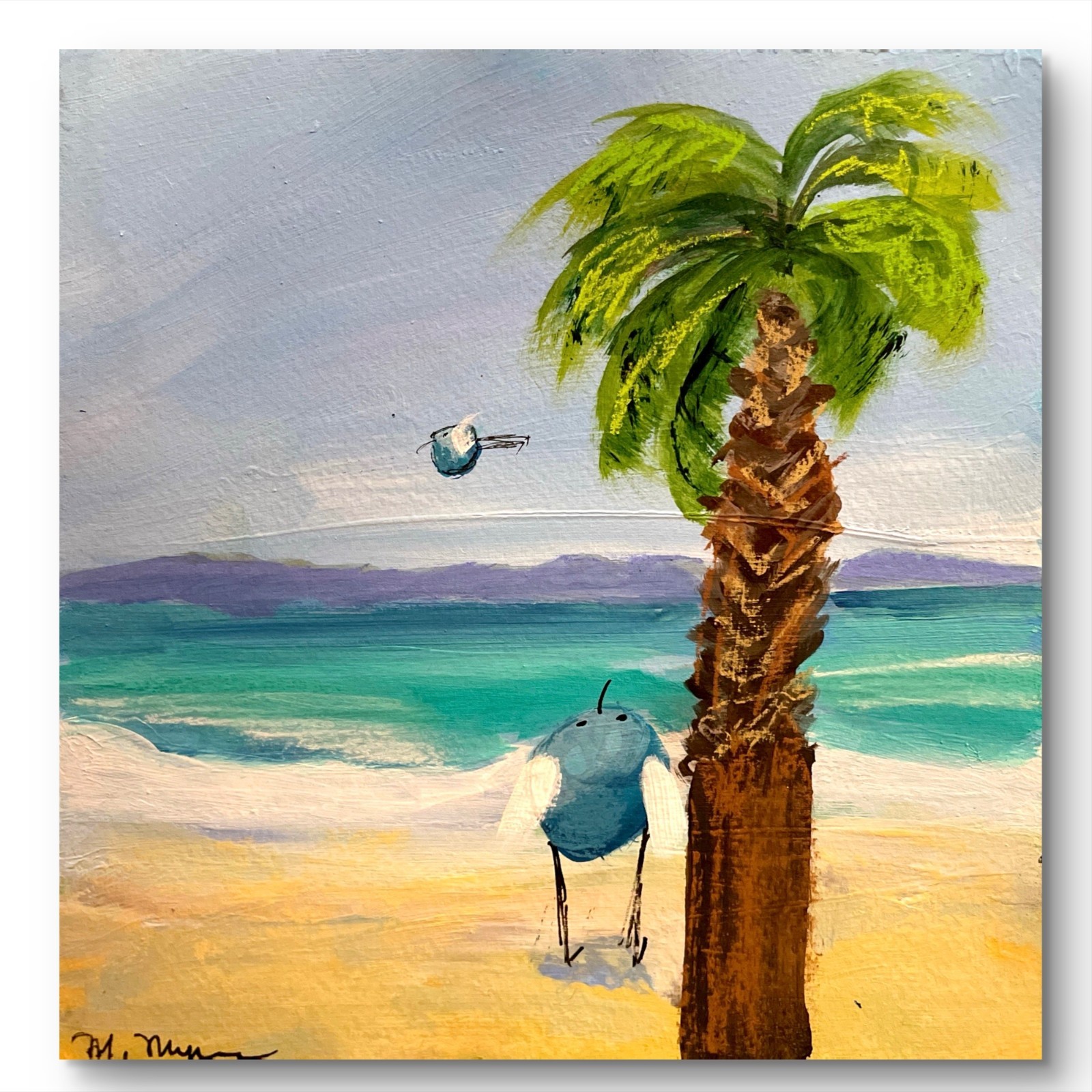 Mary Myers Original Beach Birds Abstract Expressionism 8x8  on cradled wood