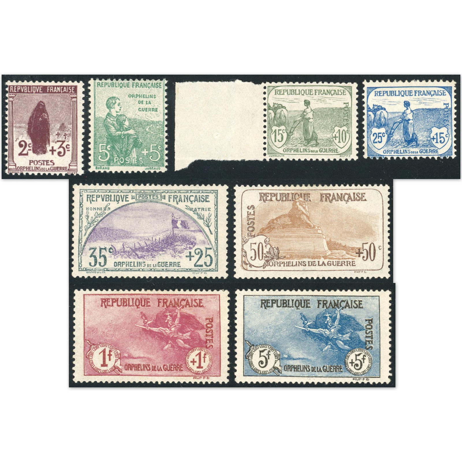 FRANCE N°148 TO 155 COMPLETE SET 1ST ORPHAN NEW STAMPS**/* SIGNED BROWN