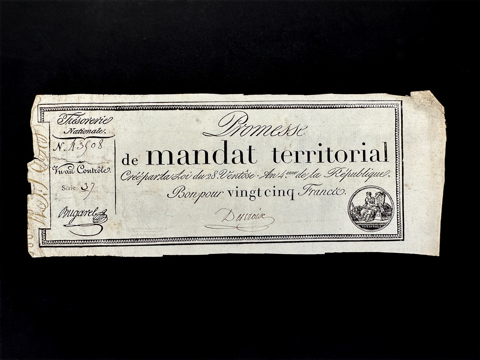 1796 French Republic 25 Francs Mandat Territorial Pick A83b Lafaurie 200 1796 French Republic 25 Francs Mandat Territorial Pick A83b Lafaurie 200