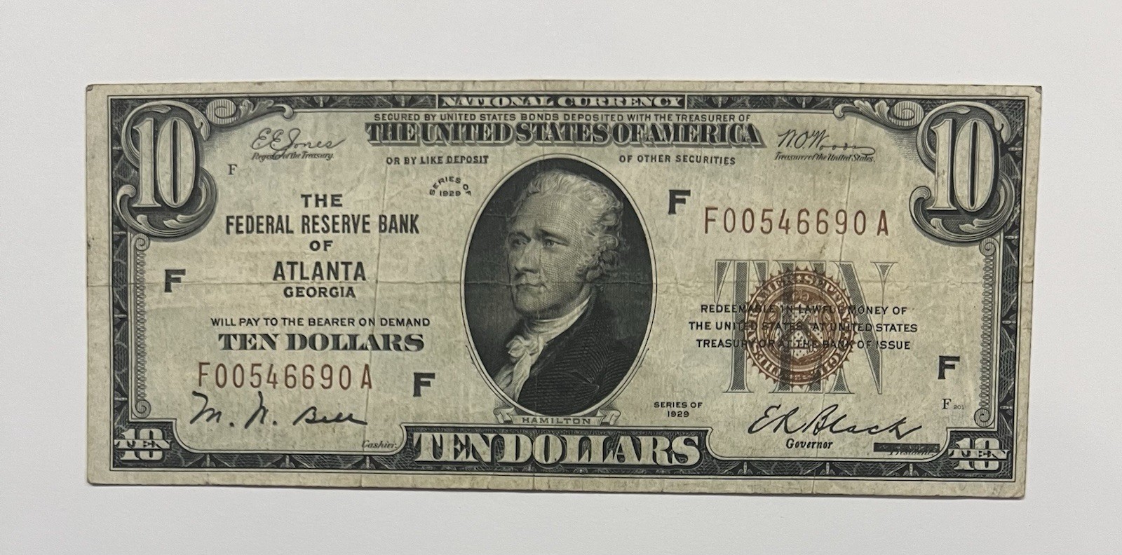 1929 $10 Atlanta Federal Reserve Bank Note FRBN Brown Seal National Currency