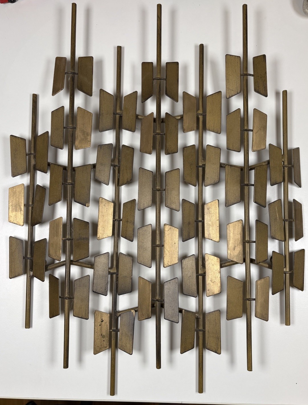 MCM Brutalist Geometric Metal Wall Sculpture Wall Hanging Patina 16 in X 20 in MCM Brutalist Geometric Metal Wall Sculpture Wall Hanging Patina 16 in X 20 in