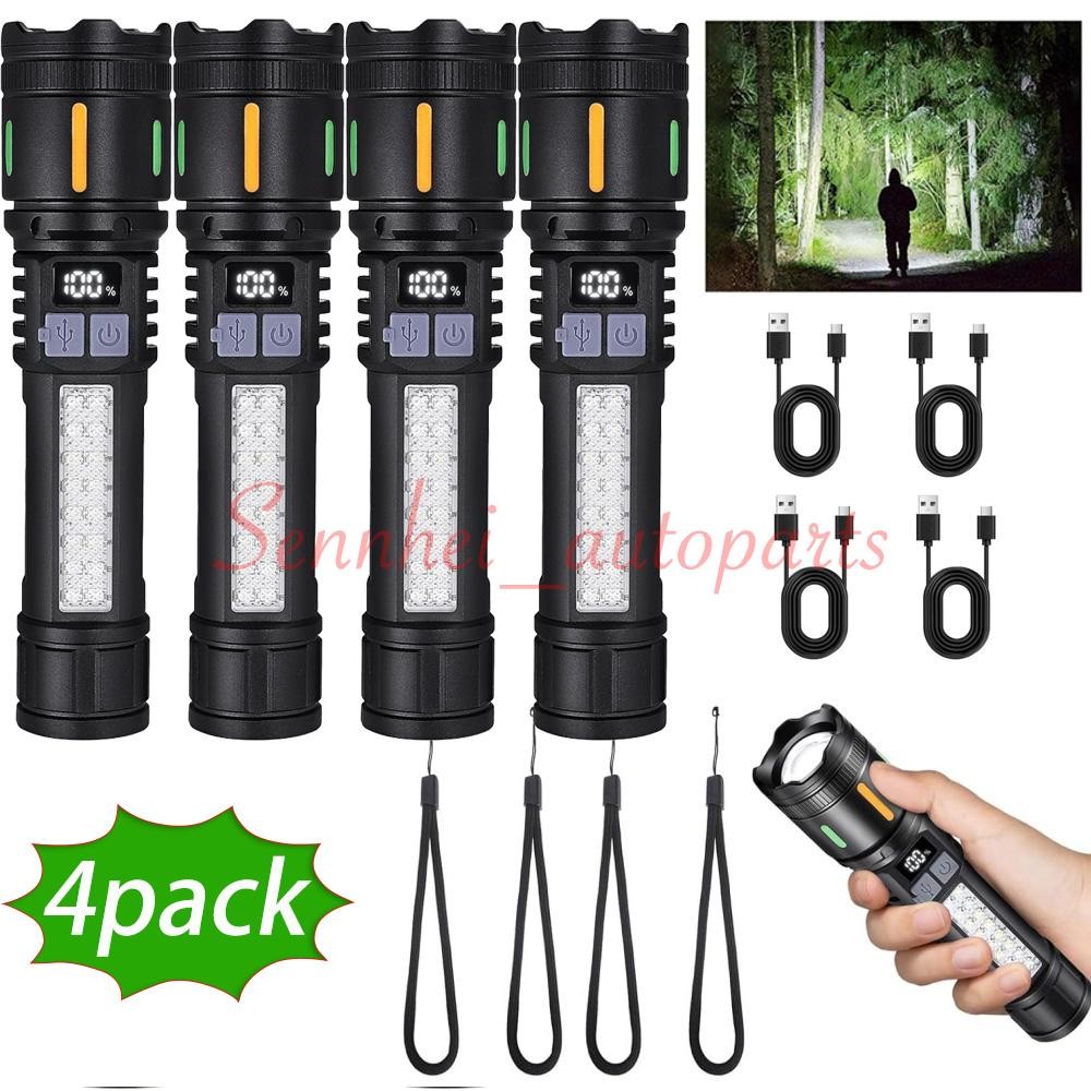 4PC 99000000 Lumens Super Bright LED Tactical Flashlight Rechargeable Work Light