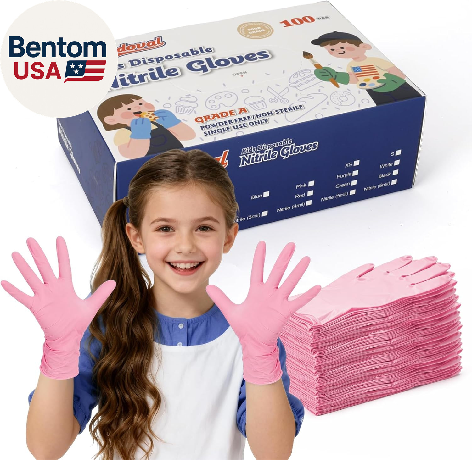 Kids Disposable Gloves for 3-8 Years, 5Mil Pink Nitrile Gloves with Latex-Free a Kids Disposable Gloves for 3-8 Years, 5Mil Pink Nitrile Gloves with Latex-Free a