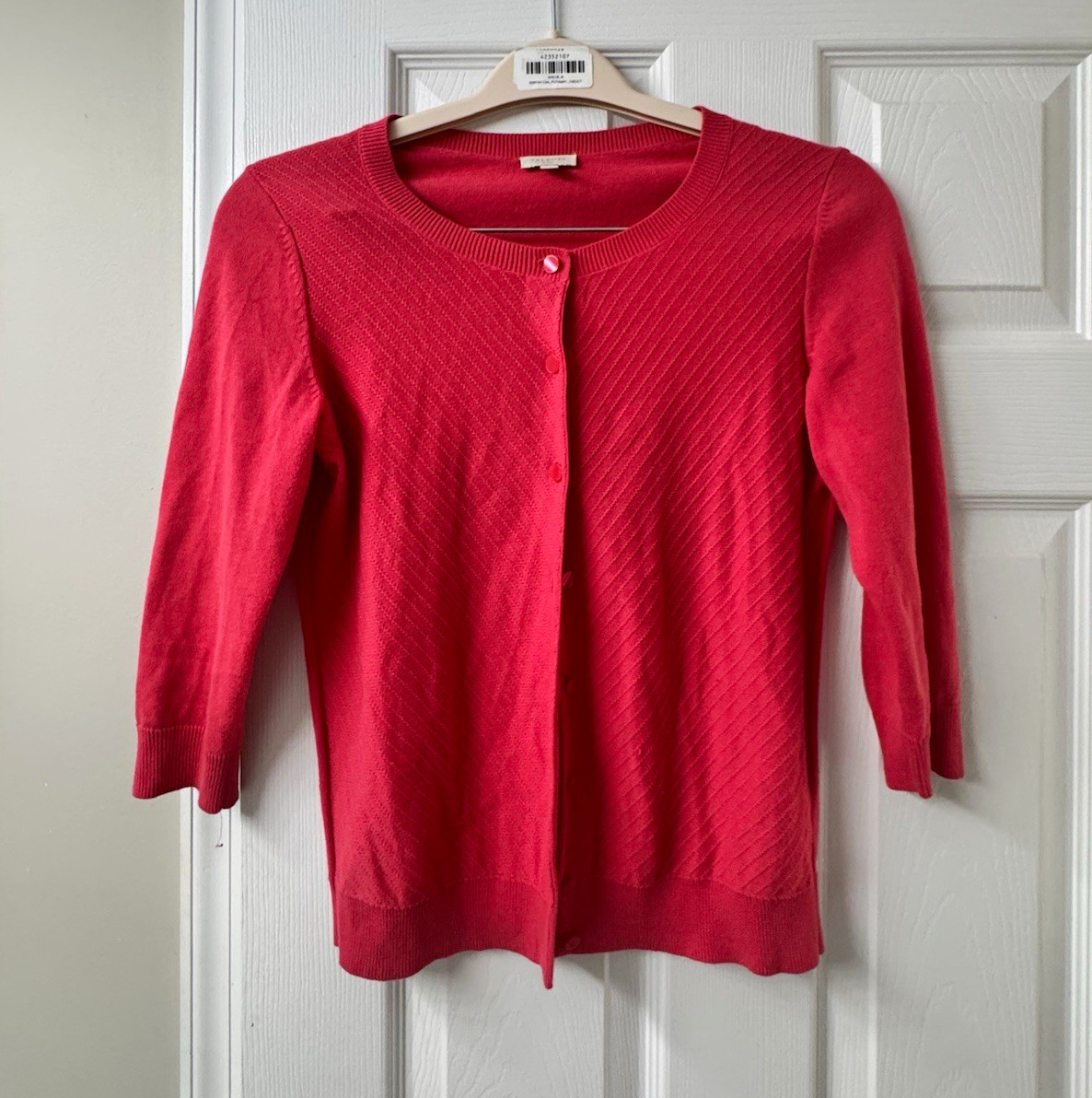 Talbots Petites Pink Solid Cardigan Sweater Crew Neck 3/4 Sleeve Lightweight