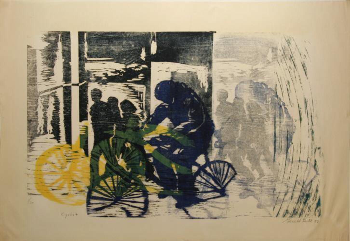 Gerald Huth, Cyclist, Woodcut, Signed and numbered in pencil