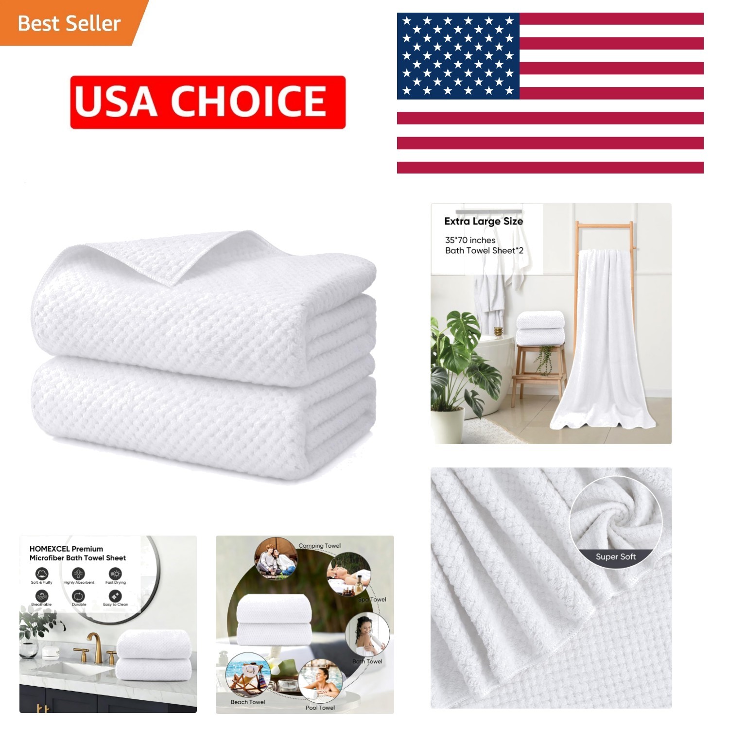 Indulge in Luxury: 2PK Extra Large Microfiber Bath Sheets 35x70 in - Ultra Soft