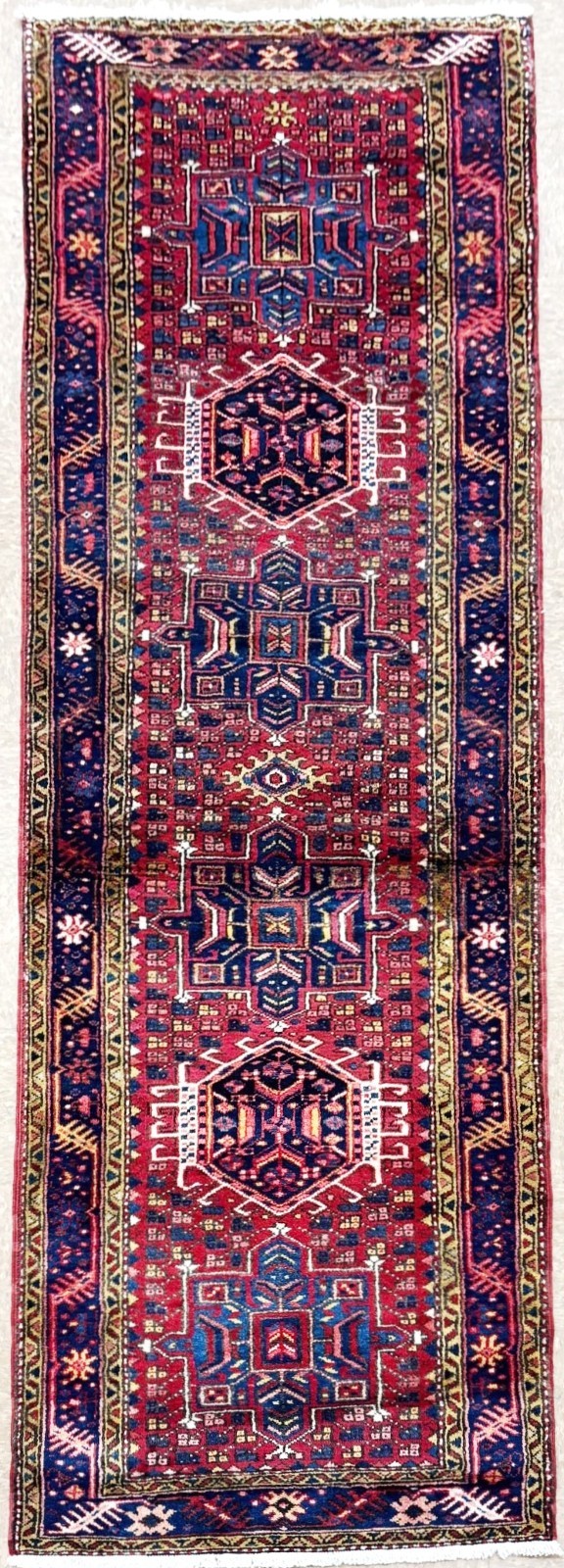 Vintage 3x10 Runner Tribal Geometric Hand Knotted Wool Karajeh Rug Oriental Area