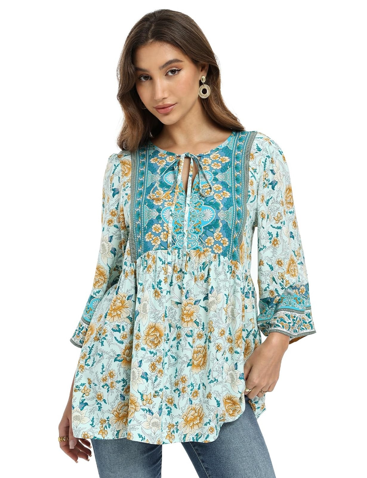 KAYWIDE Women's Floral V Neck Flowy Boho Tops Large 2603white/Flower KAYWIDE Women's Floral V Neck Flowy Boho Tops Large 2603white/Flower