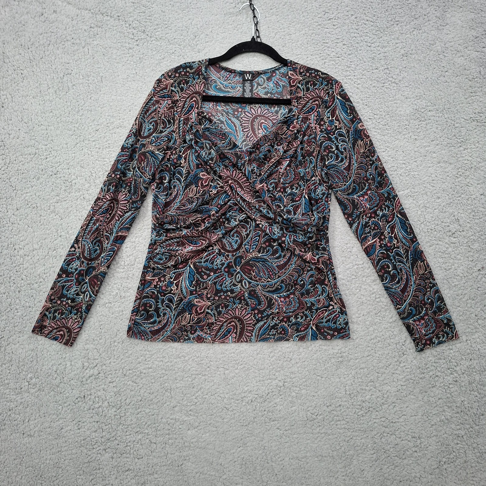 Vtg Worthington Top Lg Y2K 90s Purple Print Babydoll Fairy Grunge Floral Paisley
